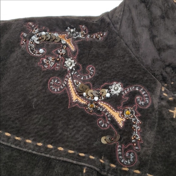 Coldwater Creek Embellished Brown Leather Jacket - Picture 4 of 7